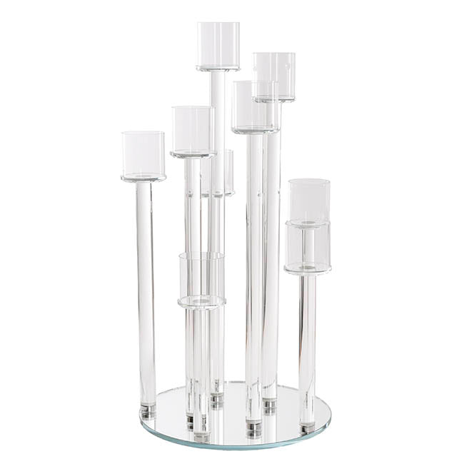 Crystal Glass 9 Head Pillar Candle Holder Clear (30x60cmH)
