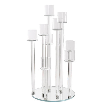 Crystal Glass 9 Head Pillar Candle Holder Clear (30x60cmH)