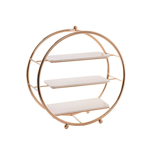 Cake Display Stand 3 Tier w Ceramic Trays Gold (40cmD)