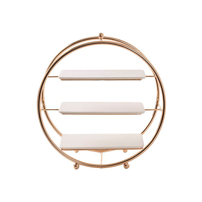 Cake Display Stand 3 Tier w Ceramic Trays Gold (40cmD)