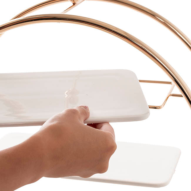 Cake Display Stand 3 Tier w Ceramic Trays Gold (40cmD)