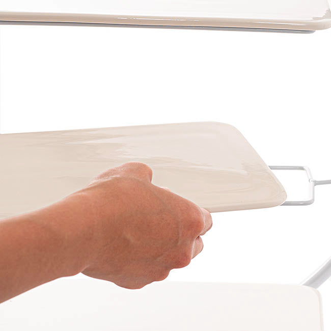 Cake Display Stand 3 Tier w Ceramic Trays White (40cmD)