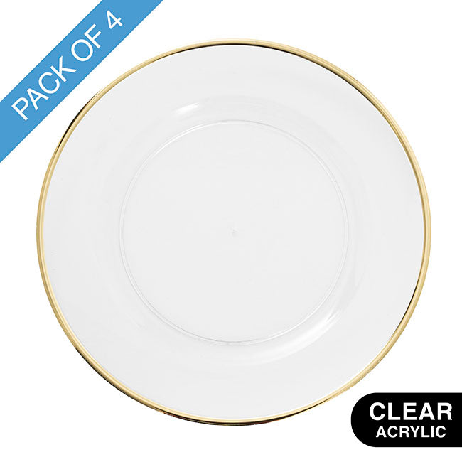 Clear Charger Plate w Gold Edge Pack 4 (33cmD)