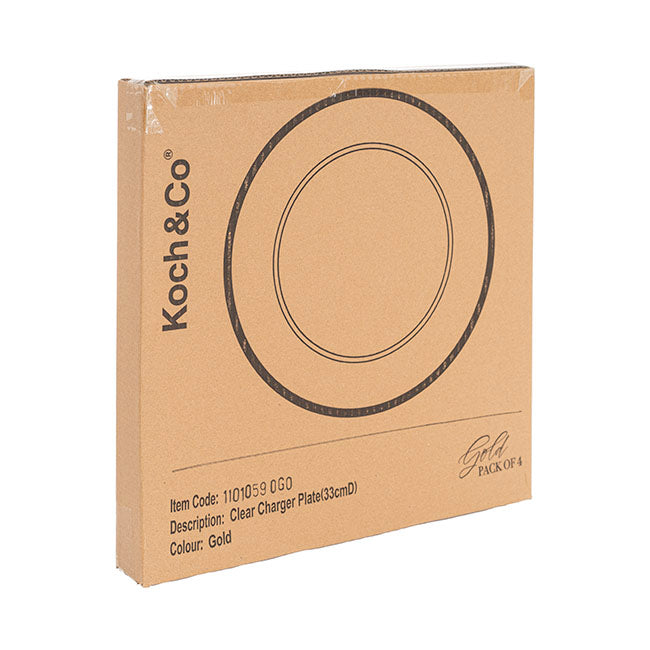 Clear Charger Plate w Gold Edge Pack 4 (33cmD)