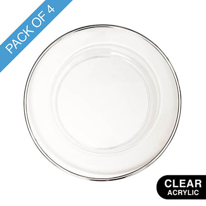 Clear Charger Plate w Silver Edge Pack 4 (33cmD)