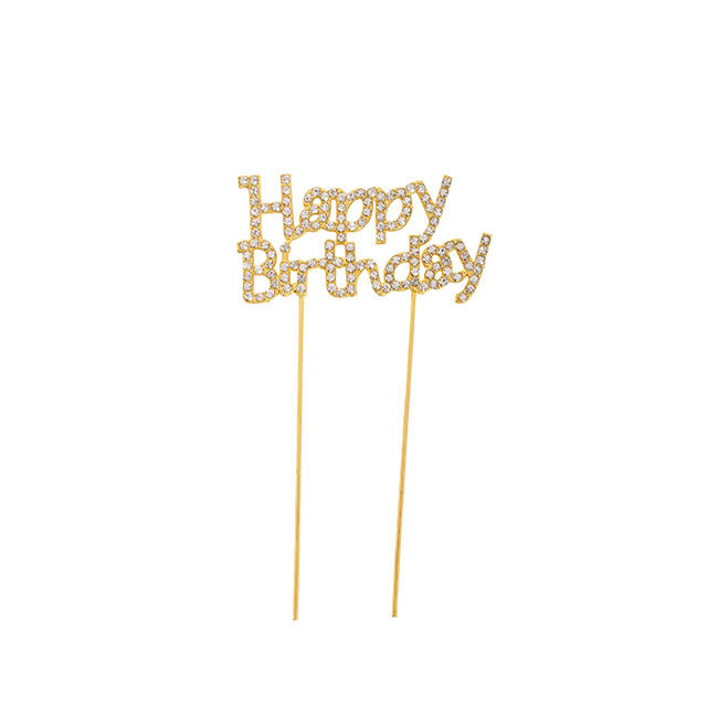 Cake Topper Happy Birthday Rhinestone Gold (9.5cmWx16cmH)