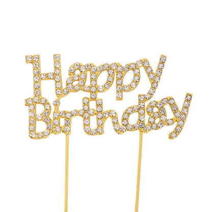 Cake Topper Happy Birthday Rhinestone Gold (9.5cmWx16cmH)