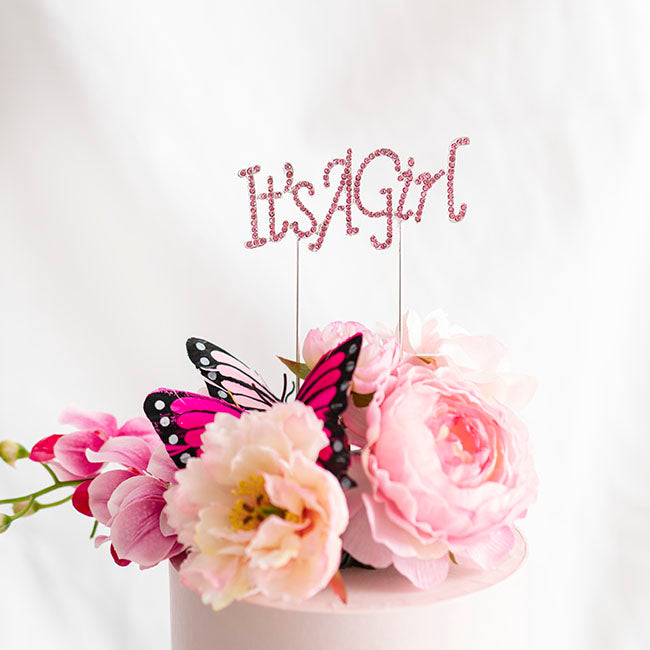 Cake Topper It's a Girl Rhinestone Pink (9.5cmWx16cmH)