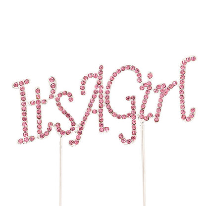 Cake Topper It's a Girl Rhinestone Pink (9.5cmWx16cmH)