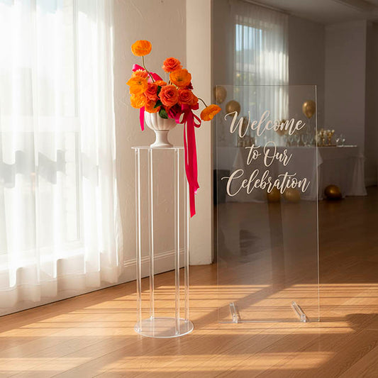 Acrylic Frame Round Display Flower Stand Clear (30cmDx90cmH)