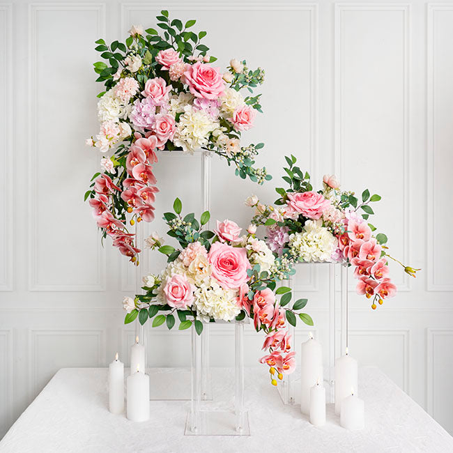 Acrylic Centrepiece Square Flower Stand Clear (25x25x50cmH)