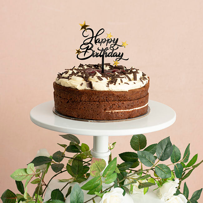 Cake Topper Happy Birthday Stars Acrylic Black (11cmWx13cmH)