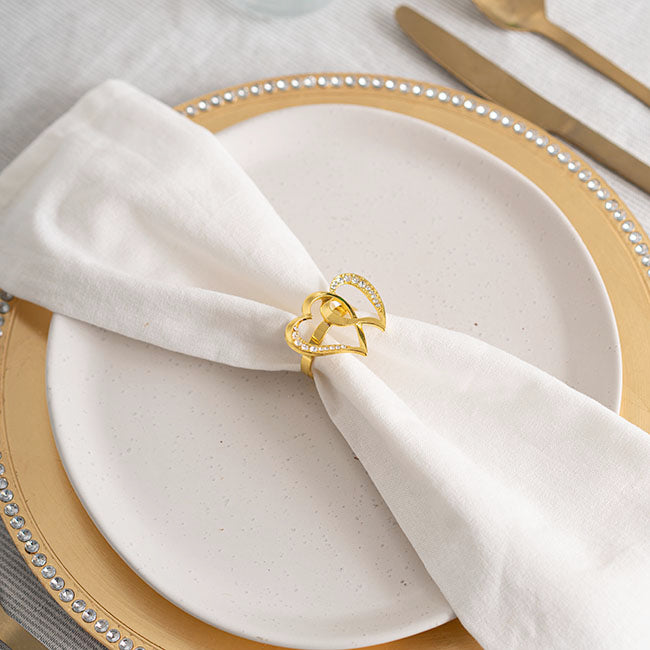 Diamante Heart Napkin Ring Pack 4 Gold (4mD)