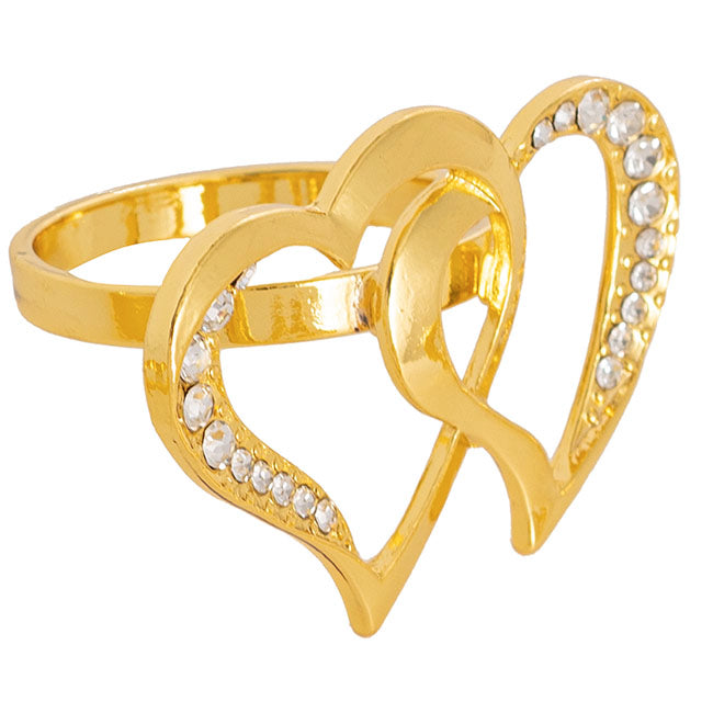 Diamante Heart Napkin Ring Pack 4 Gold (4mD)