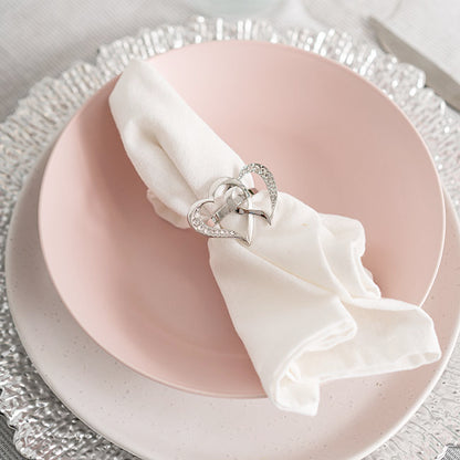 Diamante Heart Napkin Ring Pack 4 Silver (4cmD)