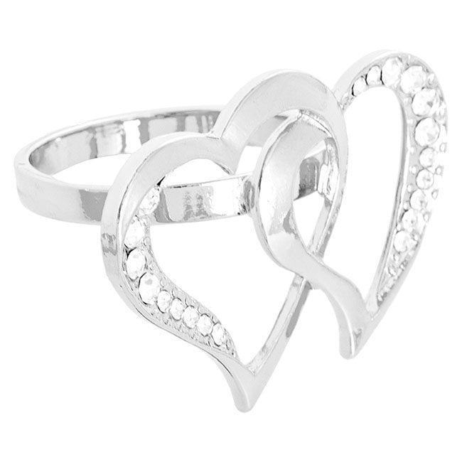Diamante Heart Napkin Ring Pack 4 Silver (4cmD)