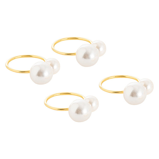 Pearl Napkin Ring Pack 4 Ivory & Gold (4.5cmD)