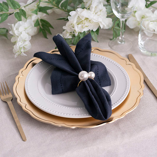 Pearl Napkin Ring Pack 4 Ivory & Gold (4.5cmD)