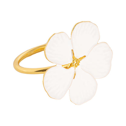 White Floral Napkin Ring Pack 4 Gold (4cmD)