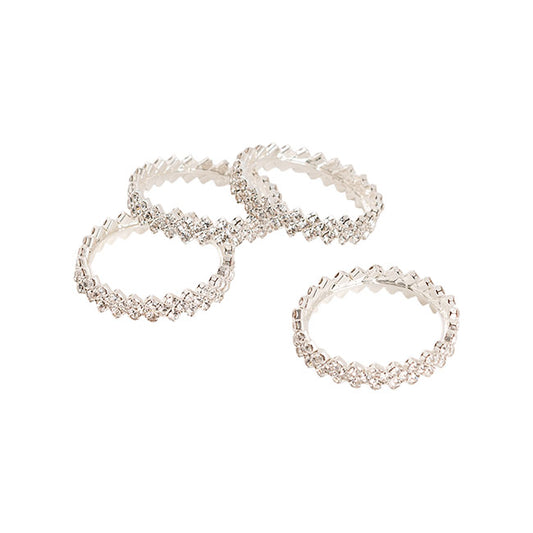 Diamante Napkin Ring Pack 4 Silver (4.5cmD)