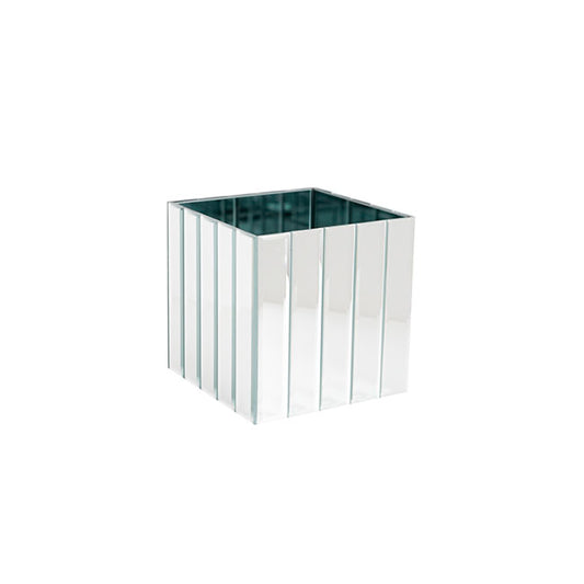 Mirror Strip Cube Vase Silver (15x15x15cmH)