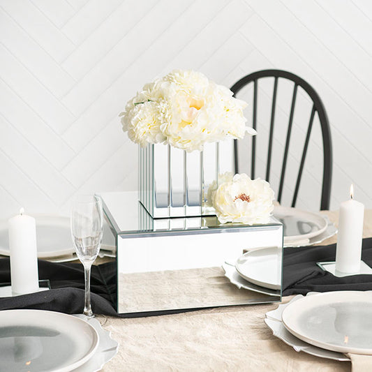 Mirror Strip Cube Vase Silver (15x15x15cmH)