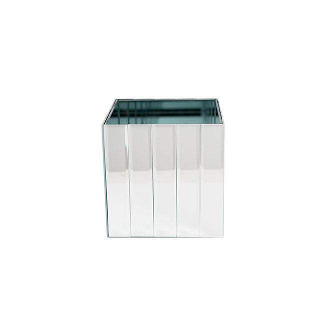 Mirror Strip Cube Vase Silver (15x15x15cmH)