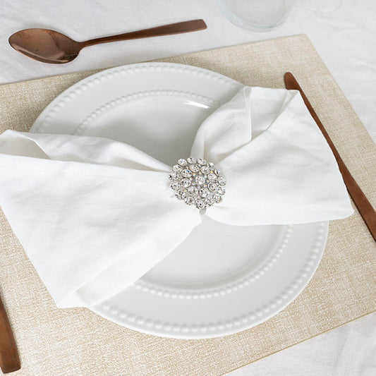 Diamante Flower Napkin Ring Pack 4 Silver (3.8x4.5cmH)