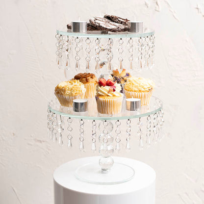 Elegant Crystal Cake Stand Round 2 Tier Clear (40cmH)