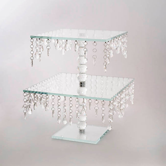 Elegant Crystal Cake Stand Square 2 Tier Clear (42cmH)