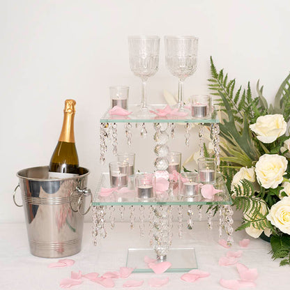 Elegant Crystal Cake Stand Square 2 Tier Clear (42cmH)