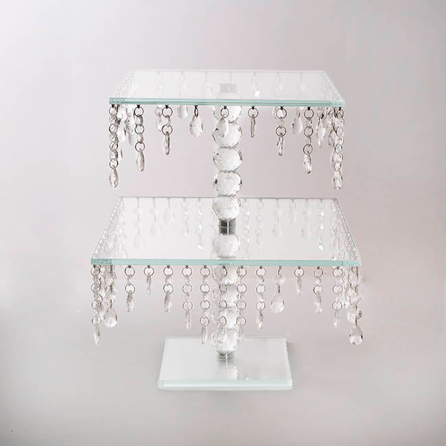 Elegant Crystal Cake Stand Square 2 Tier Clear (42cmH)