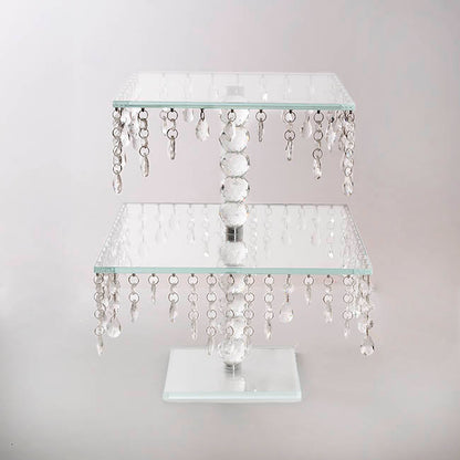 Elegant Crystal Cake Stand Square 2 Tier Clear (42cmH)