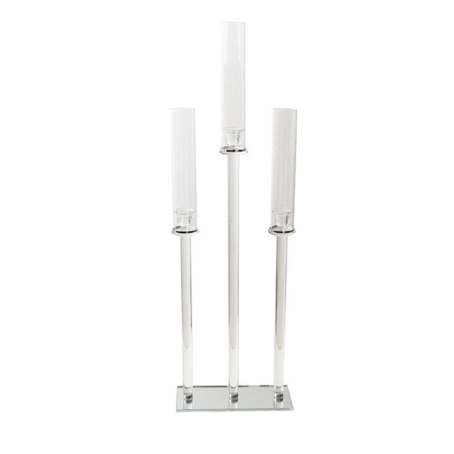 Crystal Glass 3 Head Linear Pillar Candelabra Clear (96cmH)
