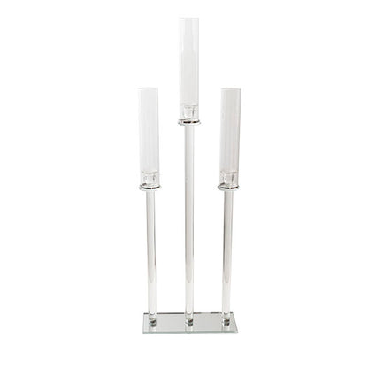 Crystal Glass 3 Head Linear Pillar Candelabra Clear (96cmH)