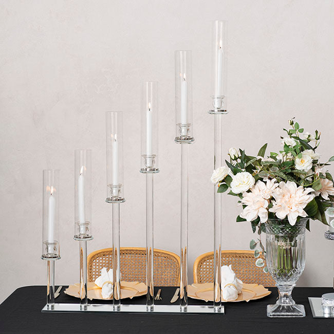 Crystal Glass 6 Head Linear Pillar Candelabra Clear (98cmH)