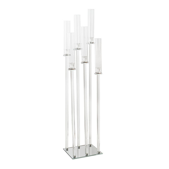 Crystal Glass 6 Head Spiral Pillar Candelabra Clear (130cmH)
