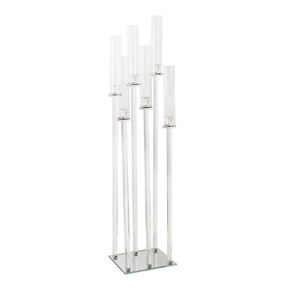 Crystal Glass 6 Head Spiral Pillar Candelabra Clear (130cmH)