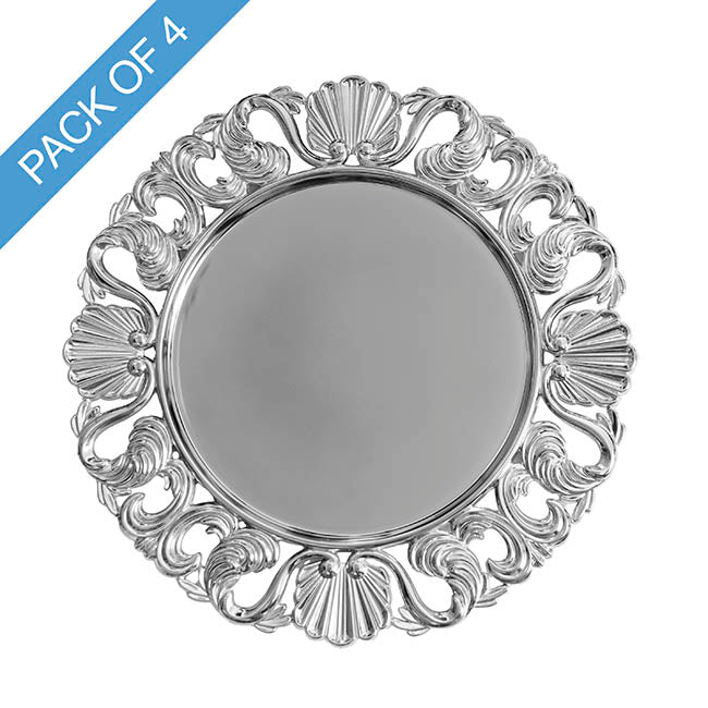 Brocade Pattern Edge Charger Plate Pack 4 Silver (32.5cmD)
