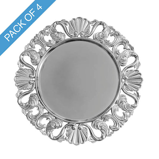 Brocade Pattern Edge Charger Plate Pack 4 Silver (32.5cmD)