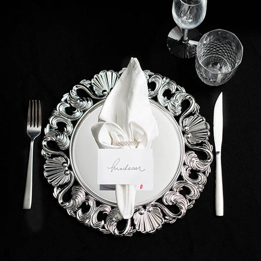 Brocade Pattern Edge Charger Plate Pack 4 Silver (32.5cmD)