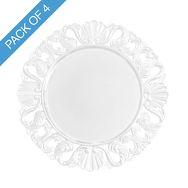 Brocade Pattern Edge Charger Plate Pack 4 White (32.5cmD)