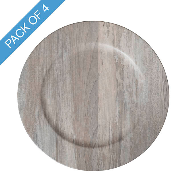 Faux Wood Look Charger Plate Pack 4 Grey (33cmD)