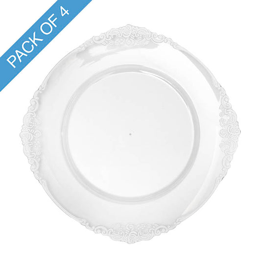 White Edge Vintage Charger Plate Pack 4 Clear (35.5cmD)