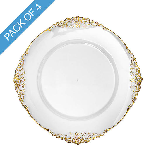 Gold Edge Vintage Charger Plate Pack 4 Clear (35.5cmD)