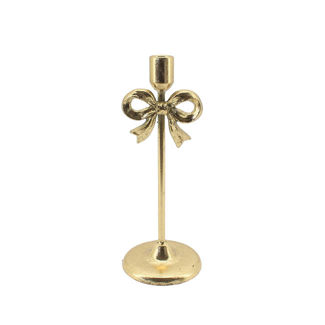 Single Taper Candle Holder Stand w Bow Gold (12x30.5cmH)