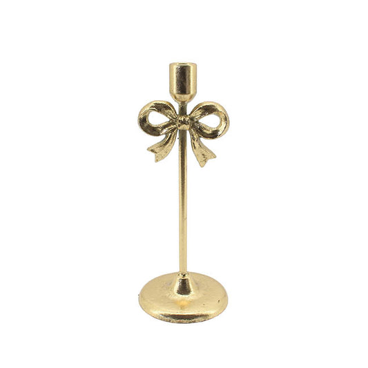 Single Taper Candle Holder Stand w Bow Gold (12x30.5cmH)