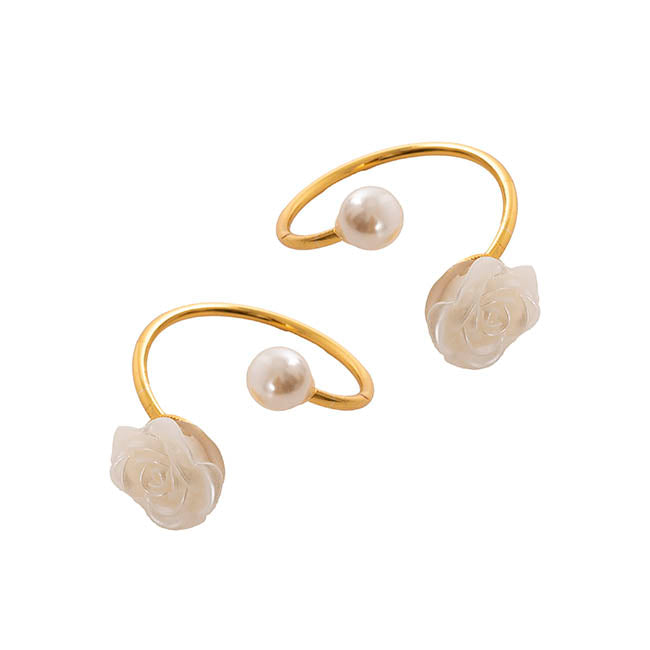 Pearl Rose Napkin Ring Pack 2 Gold (4.5cmD)