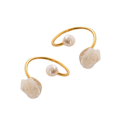 Pearl Rose Napkin Ring Pack 2 Gold (4.5cmD)