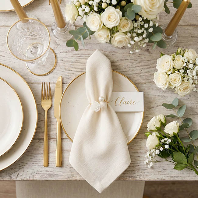 Pearl Rose Napkin Ring Pack 2 Gold (4.5cmD)